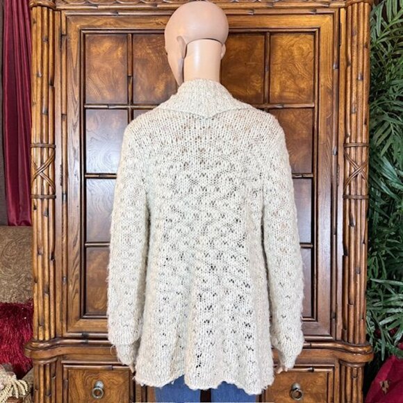 NWOT Jones New York Oatmeal Wool Alpaca Blend Oversize Lapel Open Front Cardigan - Picture 3 of 14